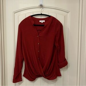 Grace & Lace Burnt Orange Rust Twist Front Button Blouse